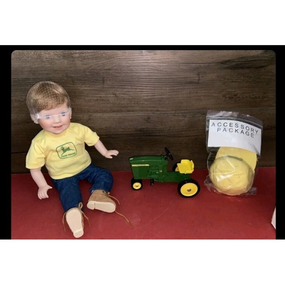 Danbury Mint John Deere Porcelain Doll BOBBY 12" Sitting w/ Tractor